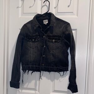 Cello Black Cropped Frayed Denim Jacket